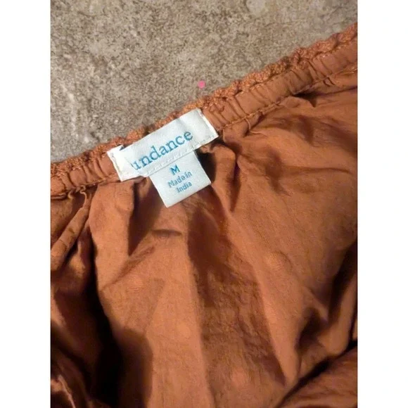 Sundance Peasant Blouse Top Women Petite Small Orange Swiss Dot Boho 100% Cotton - Picture 2 of 2